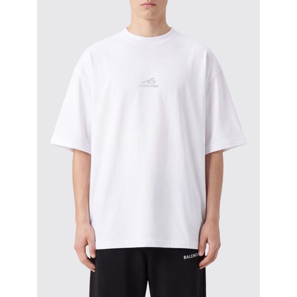 Balenciaga Men Balenciaga Cotton T-Shirt With Contrasting Monogram Logo Print